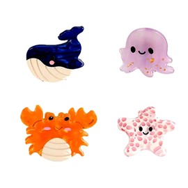 AIEDE Sea Octopus, Whale, Crab,Star Fish Small Hair Claw Clips for Women Girls Mini Ocean Hair Clip Hair Accessories 4pcs