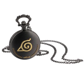 JewelryWe Retro Pocket Watch Vintage Black Analogue Quartz Men Women Watch Pendant with Necklace Chain Watch Pocket Watch Gift, Black-naruto, Vintage