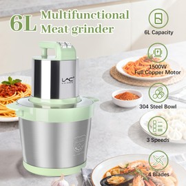 24 Cup Large Capacity Food Processors,Meat Grinder Veggie Chopper with Stainless Steel Bowl,3 Speeds,4 Bi-Level Bladesand Spatula for Baby Food,Meat,Onion,Vegetables,Fruits
