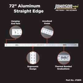 Johnson Level & Tool J72EM Inch/Metric Aluminum Straight Edge, 72", Silver, 1 Ruler