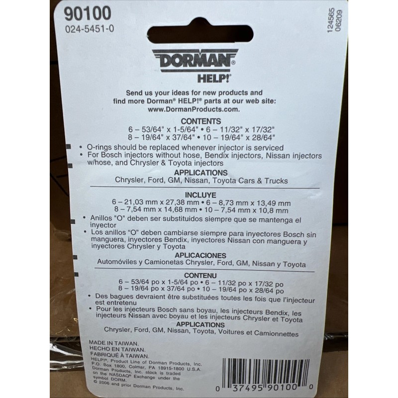 Dorman/Help Dorman 90100 Fuel Injector O-Ring Assortment - Universal TOYOTA,FORD,GM