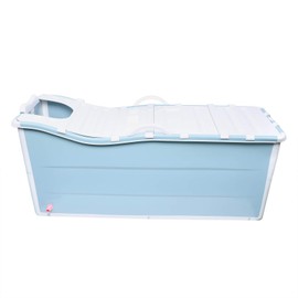 Portable Foldable Bathtub 53In Freestanding Bathtub with Lid & Drain-pipe, Blue Thickened Plastic Collapsible Soaking Bath Tub for Adults, Bearing Capacity 92.48lbs (with Lid)
