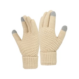 JEKUGOT Women's Winter Warm Touchscreen Gloves, Elastic Cuff Anti-Slip Gloves, Thermal Knit Soft Fleece Lined Gloves, Winter Texting Gloves(Beige)