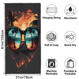 CFERSAN Sunglasses Beach Sand Free Microfiber Beach Towel Lightweight Oversized Quick Dry for Kids & Adults for Swimming, Pool, Camping, Yoga, Traveling Essentials Accessories Vacation Stuff 31"x 61"