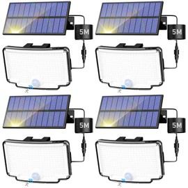 Peasur 4 Pack Solar Motion Lights Outdoor, 318 LED Solar Security Light with 3 Modes, IP65 Waterproof Powered Flood Lights for Outside Garden Patio Garage Yard Backyard