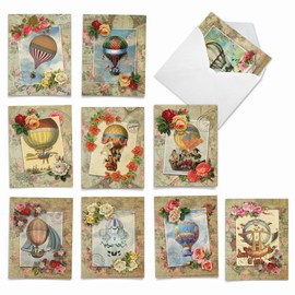 The Best Card Company - 10 Boxed Note Cards Blank (4 x 5.12 Inch) - Bulk Assorted Cards, Vintage Pictures - Timeless Travel M4614OCB-B1x10
