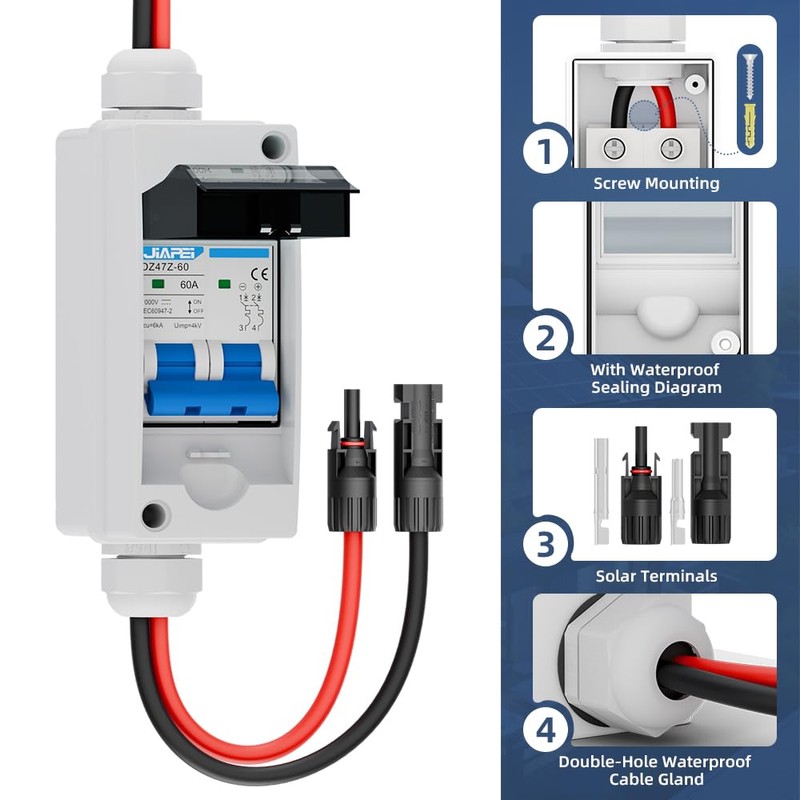 Solar Panel Disconnect Switch 60 Amp 1000V Breaker Box, PV