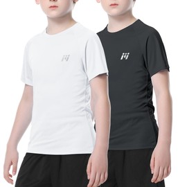 MEETWEE Boys' Rash Guard Short-Sleeved Children's Swimming Shirt UV Protection UPF 50 + Swimming Shirt Quick-Drying, Black+white