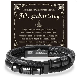 Kessofera Men's Bracelet 18-60 Birthday Gift, Men's Bracelet Gift for Husband, Boyfriend, Dad, Grandpa, Son, Father's Day, Christmas, Engraved Stainless Steel Clasp, Men's Birthday Leather Bracelet