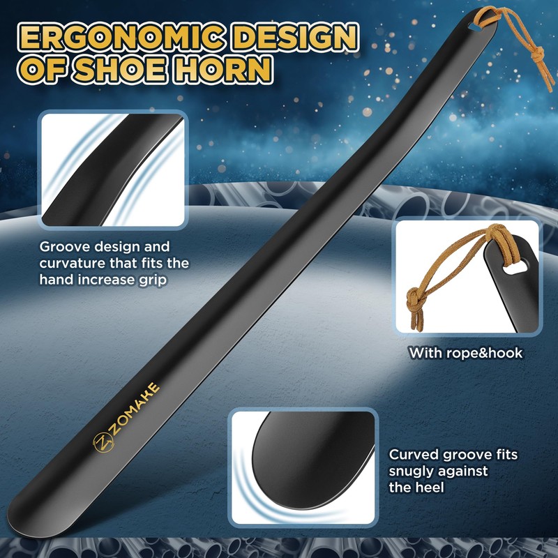 ZOMAKE Shoe Horn Long Handle for Seniors Men Women,Metal Long