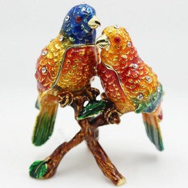 ARGENT FOREST Lovebirds Trinket Box Hinged Bird Figurines Box for Jewelry and Treasures,Jewelry Ring Box Earrings Organizer Hand-Painted Collectible Keepsake Box Home Decor Gifts (orange)