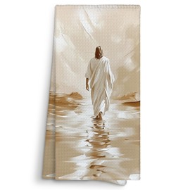 Sviojuce Vintage Christian Jesus Walking on Water Kitchen Towels Decorative 16x24, Christian Dish Towel Cloths Dishcloths Tea Towel, Religious Bathroom Kitchen Hand Towel Decor