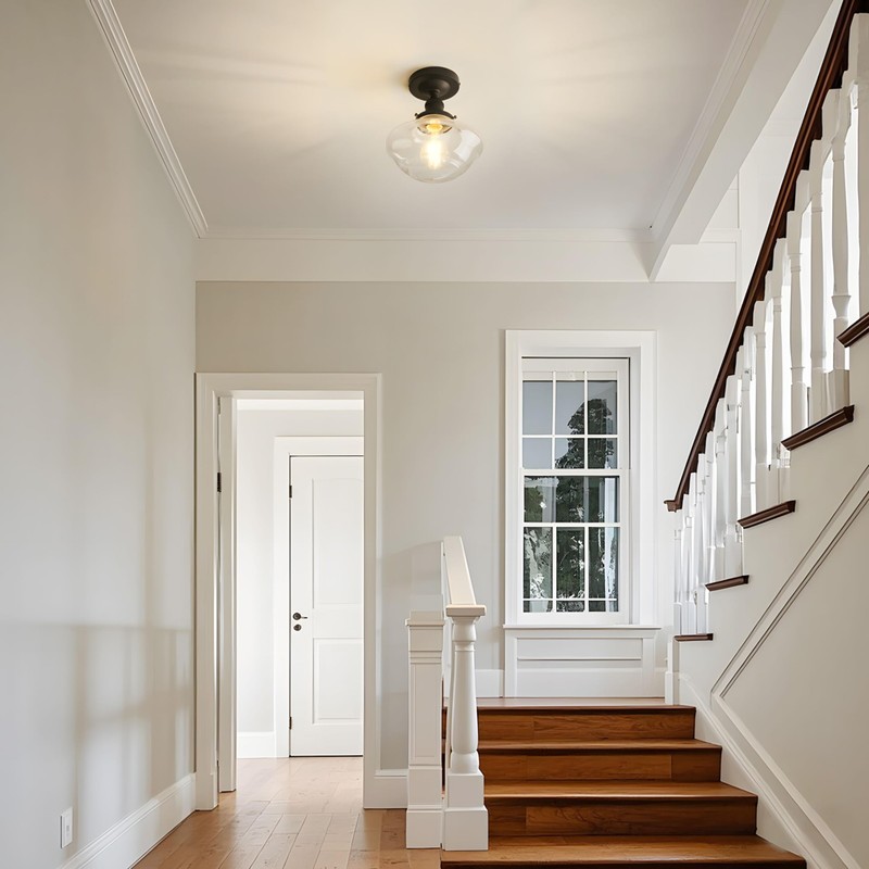 Pathson Glass Flush Mounted Ceiling Light, Vintage Farmhouse Ceiling Lamp