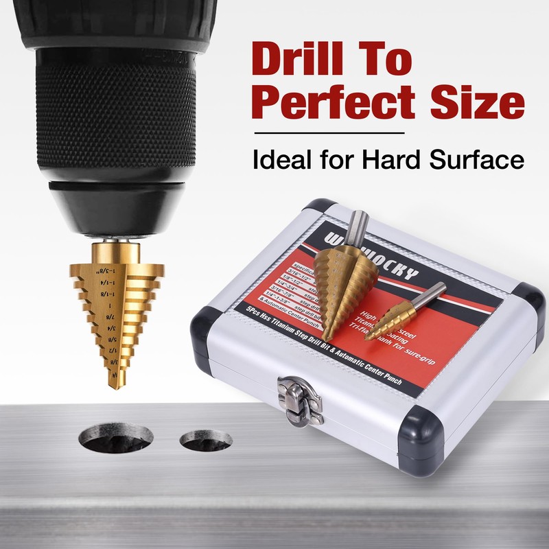 Witwocky Step Drill Bits, 6PCS (50 Sizes) HSS Step Unibit