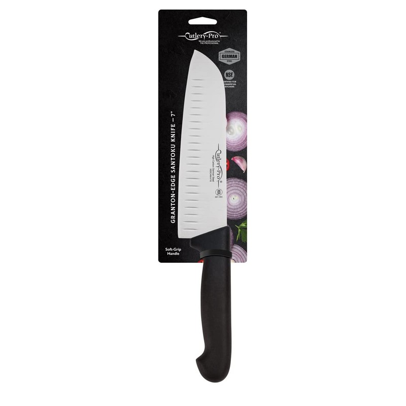 Cutlery-Pro Granton Santoku Knife, Cat Cora Approved, Soft-Grip Handle, NSF,