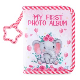 Baby's My First Family Album Soft Photo Cloth Book Pink Elephant My First Book of Photos Baby Memory Album Gift Holds 4x6 Pictures for Babies Newborn Toddler & Kids Girls Baby Shower