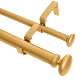 Meriville 1-Inch Diameter Prima Telescoping Double Window Treatment Curtain Rod, 48-Inch to 84-Inch, Royal Gold