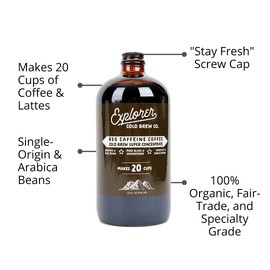 Explorer Reg Caf Cold Brew Super Concentrate 32oz Bottle, Regular Caffeine, 100mg Caffeine, Makes 20 Cups Of Cold Brew