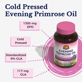 Vitalitown Evening Primrose Oil 1300mg, Cold-Pressed Seed Oil, Standardized 9% GLA (Gamma-Linolenic Acid), Healthy Skin & Hormonal Balance for Women, Non GMO, 60 Softgels