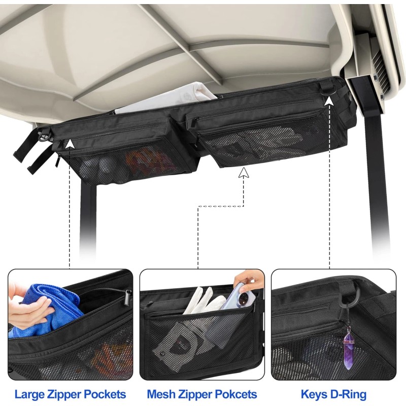 PGmoon Golf Cart Ceiling Storage Bag, Golf Cart Overhead Organizer