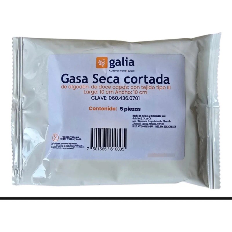 Gasa 10x10 Galia Color Blanco Seca Cortada 250 Pzas Blanco