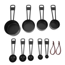 9PCS Black Stainless Steel Measuring Cups Set Coffee Spoon with Scale for Kitchen Baking Cooking Tools