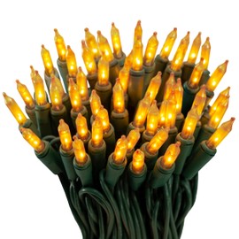 100 Gold Frost Christmas Lights on a Green Wire String, UL Approved, Indoor and Outdoor Use, 18 Foot of Lighted Length, 20 Foot of Total Length
