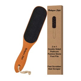 Rattygan Style Foot File Callus Remover – Wooden Pedicure Tool for Dead Skin & Heel Scraping with Hanging Rope – Dual-Sided Foot Scrubber