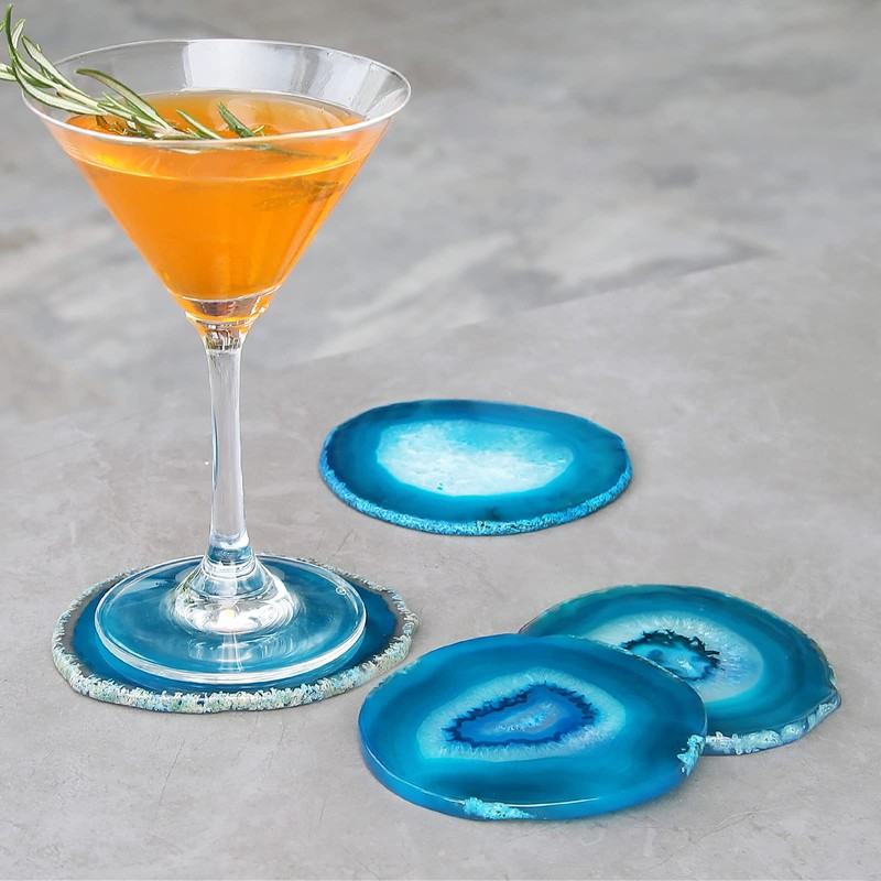 Blue Agate Coaster for Coffee Table, Set of 4 Natural