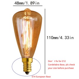 Lxcom Lighting Edison Light Bulb Vintage Incandescent Bulbs E14 40W Antique Filament ST48 Bulb Warm White 2200K Decorative Chandelier Amber Glass Bulb AC 110V, 4 Pack