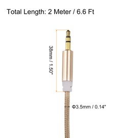 sourcing map 2 Pack Aux Cable 3.5mm Male to Male Nylon Braided Cord 6.6Ft 3 Pole Stereo Sound Auxiliary Cable Gold for Earphones, Smart Phones, Home/Car Stereos, Speakers, Computers