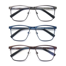 OLOMEE Blue Light Blocking Reading Glasses Mens Full Metal Square Readers +2.75 Lightweight Cheaters Reading Glasses 3 Pack