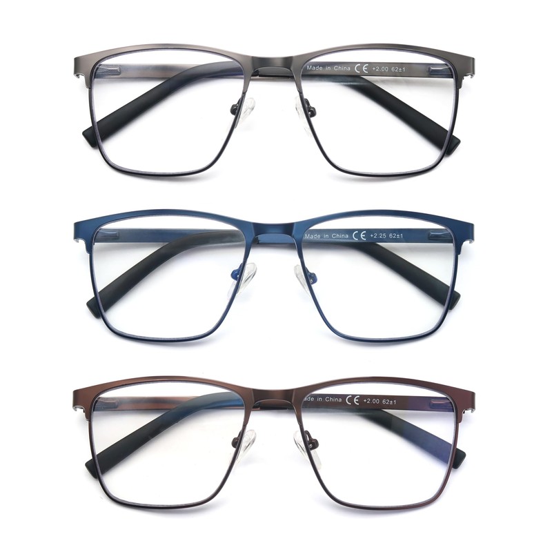 OLOMEE Blue Light Blocking Reading Glasses Mens Full Metal Square