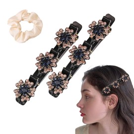 2pcs Sparkling Crystal Stone Braided Hair Clips, Flower Rhinestone Hair Clips Braid Hair Duck Bill Clips Hair Accessories Braided Hair Clips for Ladies and Girls