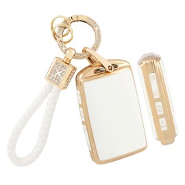 PIFOOG Key Fob Cover for Mazda 4 Buttons White Gold TPU Car Keys Case Shell Protector Bling Keychain Ring for Mazda 3 6 CX5 CX9 CX30 CX50 MX5 Smart Key Accessories Girly Women Cute
