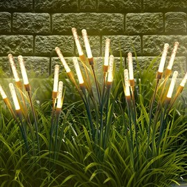 JURASNOW 2PSC Solar Powered Garden Lights Outdoor Waterproof, Solar Starburst Swaying Garden Lights, Swaying When Wind Blows Solar Garden Lights Outdoor Decorative String Lights (Warm)