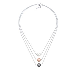 Elli Women's Layer Chain Synthetic Pearls with 925 Sterling Silver, Sterling Silver, Crystal