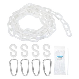 sourcing map Plastic Chain 10 Ft/3.1 M, Safety Chain White Plastic Chain Link Barrier with Zip Ties Buckle and S-Hooks for Crowd Control Queue Line Fence Decoration