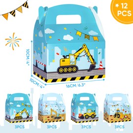WERNNSAI Construction Party Treat Boxes - 12 PCS Truck Party Favor Boxes Paper Candies Goodies Gift Boxes for Boys Gift Bag Wrapping Box for Construction Birthday Decoration Supplies Baby Shower