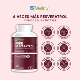 Wellthy Pure Resveratrol 300 Cápsulas. 1200mg por Porción, 150 Porciones por Envase, VCaps Cápsulas Veganas.