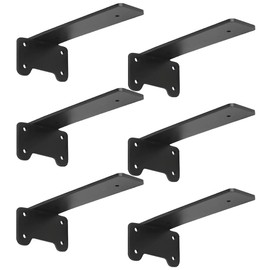 Floating Shelf Bracket, 10-Inch Hidden Shelves Hardware, Cast Iron L Brackets, Rustic Industrial Black Metal Wall Shelving Supports(6, 10 inch)