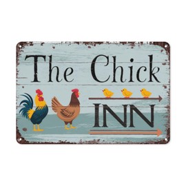 Chicken Coop The Chick Inn Retro Tin Sign, 8X12 Inch Vintage Metal Wall Decor for Farmhouse, Garden, or Backyard, Cute Chicken Theme Wall Art for Poultry Lovers
