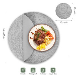 Round Placemats and Coasters Set of 6, Floral Leather Table Place Mats 34cm Dual Sided Placemats Non-Slip Heat Resistant Placemats Kitchen Coffee Table Mats Washable (Gray)