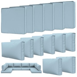 Tounosnt 14 Pcs Outdoor Patio Cushion Covers - Replaceable Waterproof Furniture Cover With Zippers, Non-Slip for Couch, 3 Sizes (Light Blue)