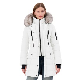 Nautica Women's 3/4 Microfiber Puffer Jacket With Faux Fur Hood, Winter White, X-Small