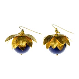 Miniblings Flower Blossom Pearl Golden Earrings Drop Earrings Grape Gold Blue – Handmade Fashion Jewellery I Earrings Gold-Plated, Metal, pearl, not known