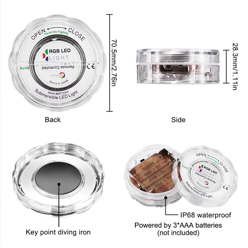 Submersible LED Lights RGB Waterproof IP65 Underwater Lamps with Remote