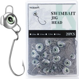 Kulport Swimbait Jig Heads with Luminous Fish Eye 20 Pack Weighted Hooks for Texas Rig or Ned Rig Fishing 1/8 3/16 1/4 3/8oz -1/4oz