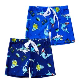 NautySaurs 2-Pack Boys Swimming Trunks Toddler Kids Dinosaur Swim Shorts Cute Shark Clownfish Swimwear, Sharks, 11-12 Years