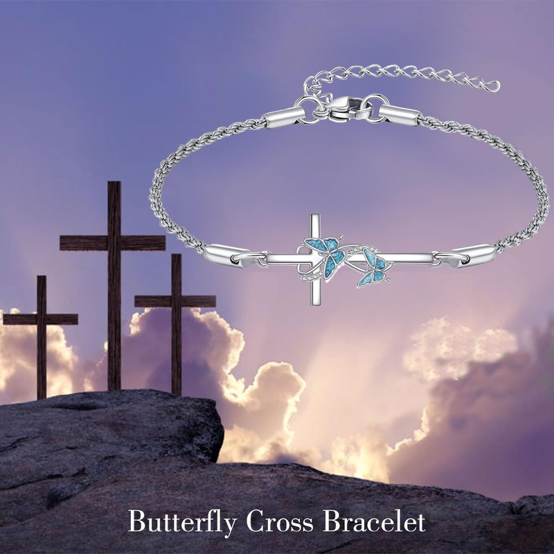 ONEFINITY Butterfly Cross Bracelet 925 Sterling Silver Butterfly Jewelry Gifts